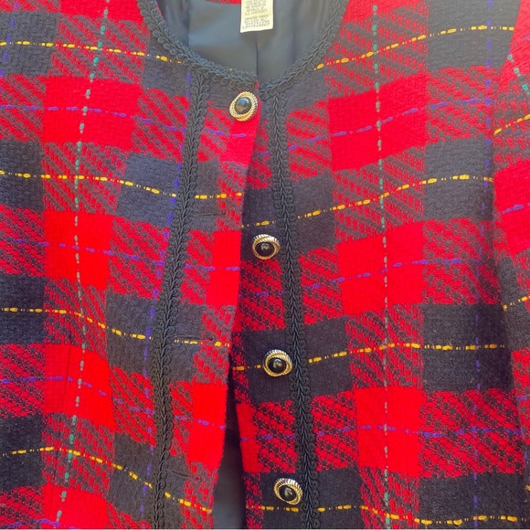 Vintage Requirements red black boucle long sleeve plaid jacket 80s - Picture 6 of 10